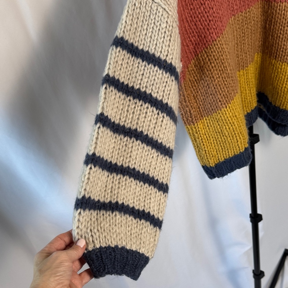 Rip Curl Cream Crewneck Sweater with Pink, Tan, Yellow & Navy Stripes - Picture 6 of 11